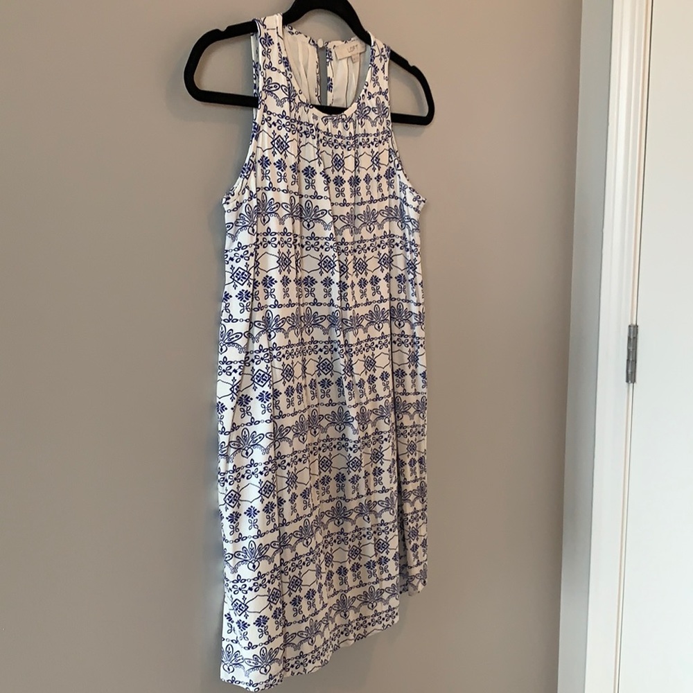Blue and white pattern tank dress, good condition